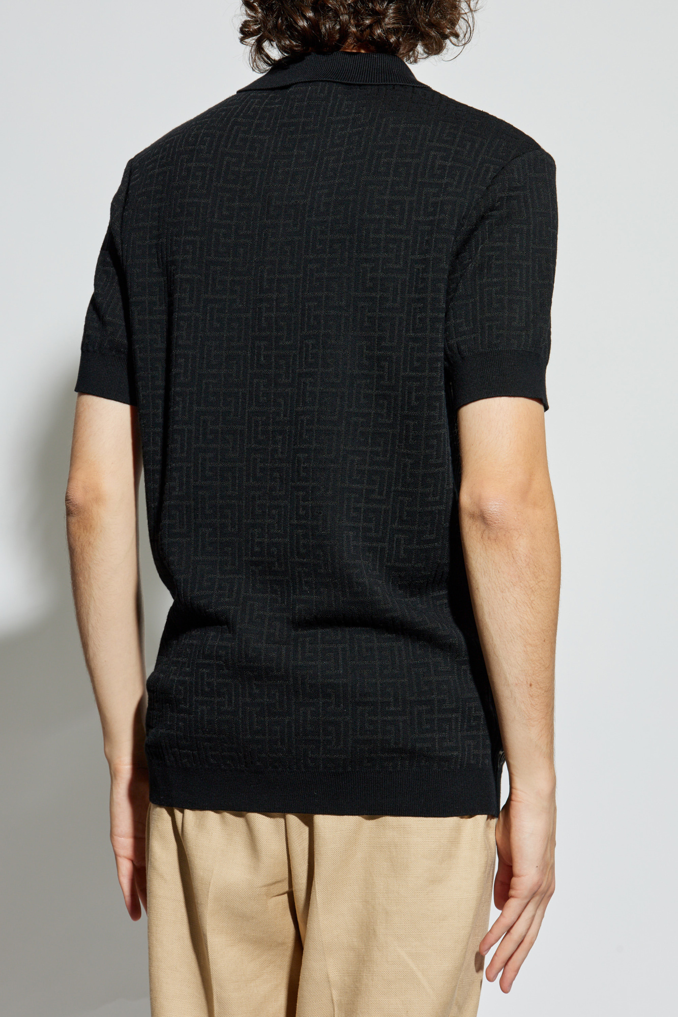 Tシャツ・カットソー BALMAIN FW25 MONOGRAM POLO (FH1GB020KI80 GFE) Balmain Monogram Jacquard Zipped Polo Shirt | Black | FARFETCH
